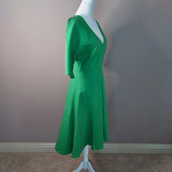 TOME Collective Linen Blend Green Midi Dress Size 8 - Picture 4 of 12